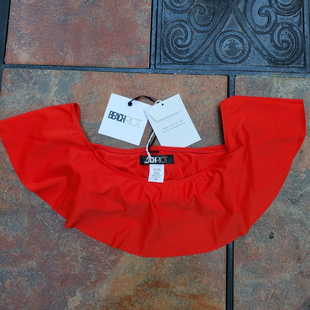 Beach Riot Revolve Exclusive Red Ruffle Bandeau Bikini Top Size XS